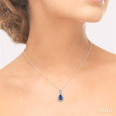 6x4 MM Pear Shape Sapphire and 1/10 Ctw Round Cut Diamond Pendant in 14K White Gold with Chain